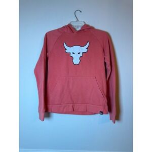 Under Armour Project Rock Kids Brahma Bull Hoodie Pink Salmon Youth Large YLG